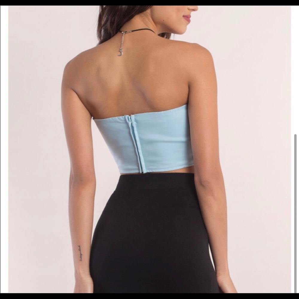 SALE! Tobi blue Strapless Crop Top - Picture 3 of 3